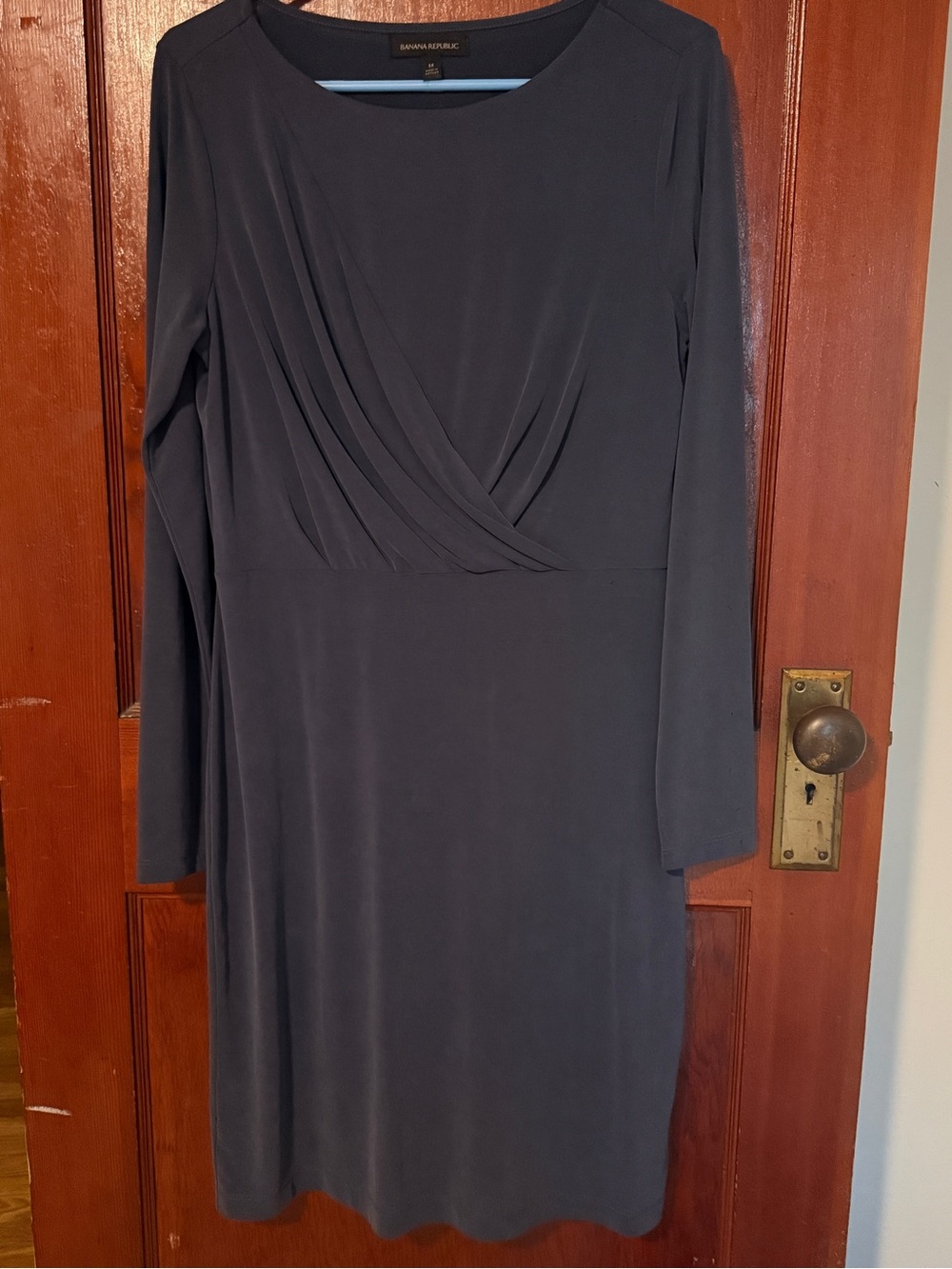 Banana Republic Dark Blue Long-Sleeve Faux-Wrap Sheath Dress
